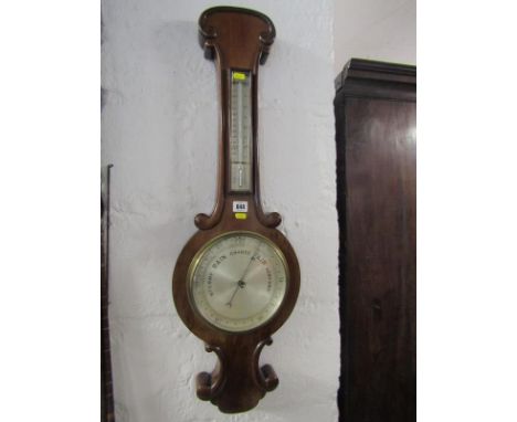 19th CENTURY ANEROID WHEEL BAROMETER, with glazed mercury thermometer, 86cm height 