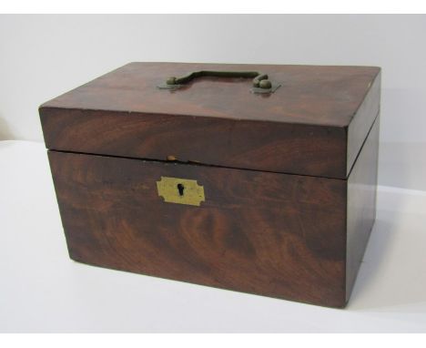 LATE GEORGIAN MAHOGANY TEA CADDY, twin section fitted interior, 25cm width 