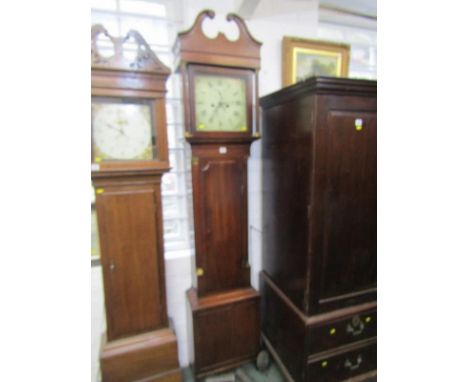 19th CENTURY 8 DAY LONGCASE CLOCK, by E Goodere of Worcester, painted square face in mahogany casing with canted reeded side 