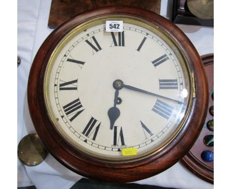 SCHOOL ROOM CLOCK, Edwardian mahogany surround hanging wall clock, 33cm diameter 