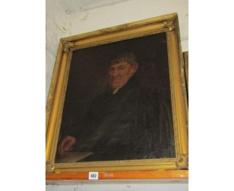 EARLY 19th CENTURY ENGLISH SCHOOL, oil on canvas, "Portrait of elderly seated Gentleman with document", 69cm x 60cm 