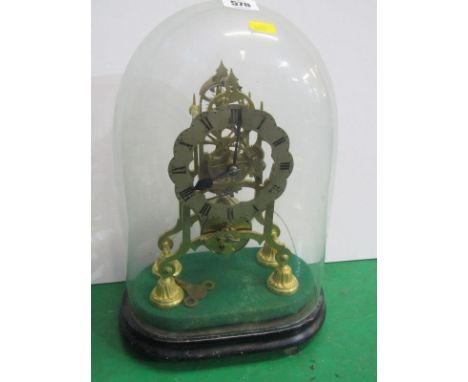 SKELETON CLOCK, glass dome skeleton clock with with key, 28cm clock height 