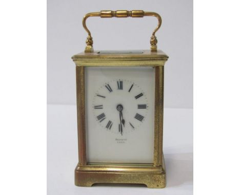 CARRIAGE CLOCK, unusual twin faced carriage clock with base key wind with face plate titled "Brevete S. G. D. G.", 12cm heigh