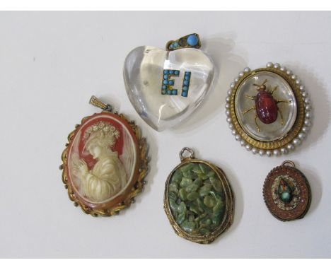 BAR BROOCHES, Essex crystal style bar brooch, decorated a bug with pearls to the outer, (some pearls missing) an oval jade st
