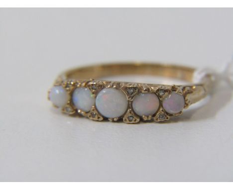 OPAL 5 STONE RING, 9ct yellow gold ring set with 5 graduated opals, ring size M 