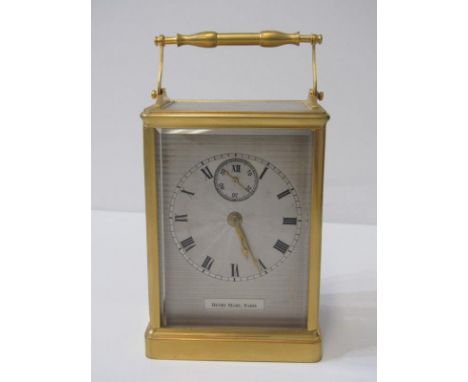 HENRIE MARC, SKELETON ESCAPEMENT CARRIAGE CLOCK, satin finish dial with plain casing, 15cm height.&nbsp;No serial number visi