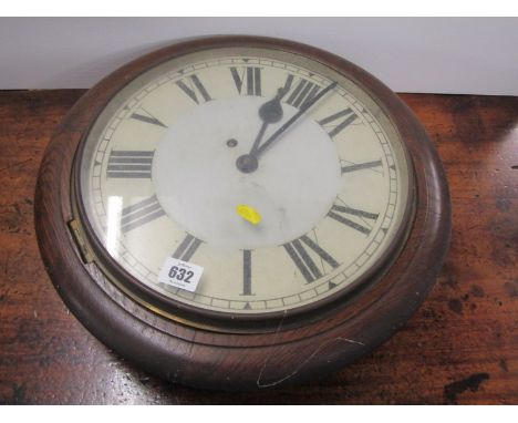 SCHOOL ROOM CLOCK, antique oak circular cased wall clock, 40cm diameter 