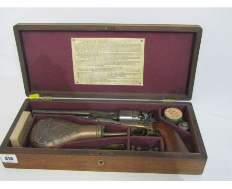 19th CENTURY BOXED COLT PISTOL &amp; ACCESSORIES, 1856 colt pistol, 24cm length, together with 19th century copper powder fla