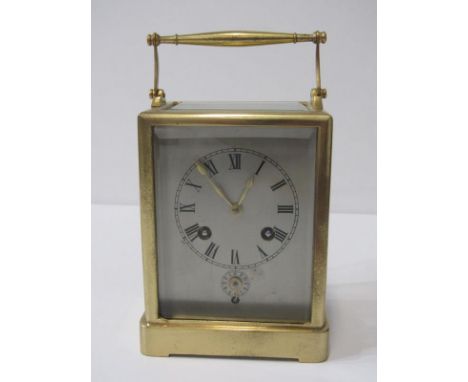 UNUSUAL CARRIAGE CLOCK, front key wind carriage clock with satin dial, possibly by Garnier, bell strike, 15cm height.&nbsp;Cl