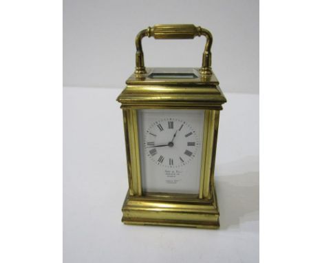 MINIATURE LEROY CARRIAGE CLOCK, dated 1882, with plain casing and key, 8cm height The clock is working. The numbering on the 
