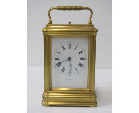 REPEATER CARRIAGE CLOCK, by Drocourt, plain white enamel face, signed E. White, 15cm height 