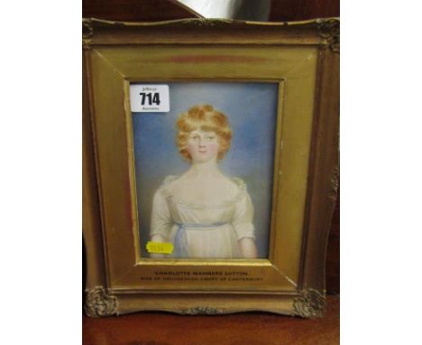 MINIATURE PORTRAIT "Charlotte Manners Sutton, Wife of Archdeacon Croft of Canterbury, 16cm x 11cm 
