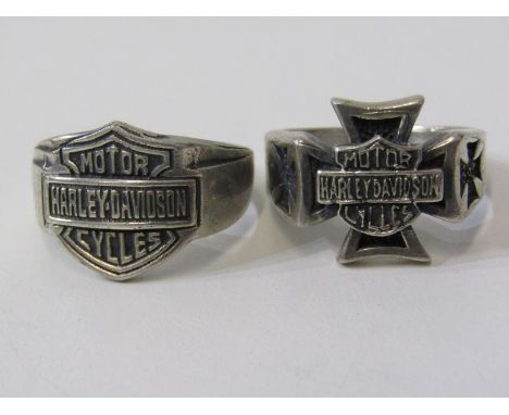 SILVER HARLEY DAVIDSON RINGS, 2 silver Harley Davidson rings, size V &amp; W 