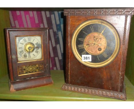 19th c. French clock movement with visible escapement set in later case and a small American mantle clock