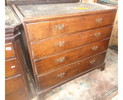 Georgian oak chest on chest with brass handles on bracket feet, 41" wide x 74" high x 22" deep