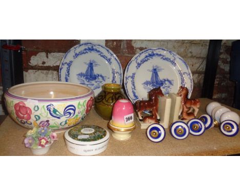 Large Poole Pottery fruit bowl, china door handles and other china