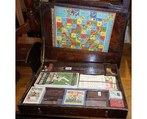 1930's games compendium, including cribbage board stamped 'Kum Bak'