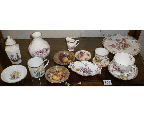 Shelf of assorted china dishes and cup including Royal Worcester etc.