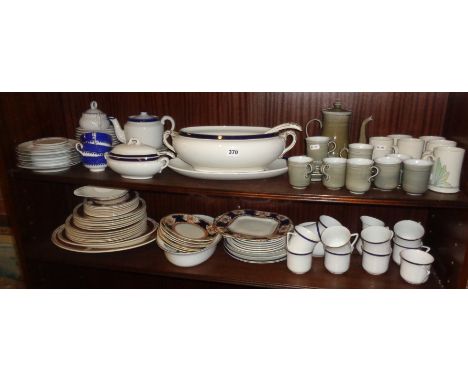 Large china tureen with ladle, smaller similar and other china (2 shelves)