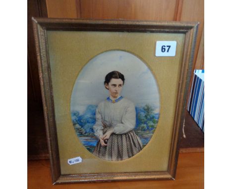 Victorian watercolour portrait of a woman attributed verso, H.C. Scheller, 11" x 9" inc. frame and mount