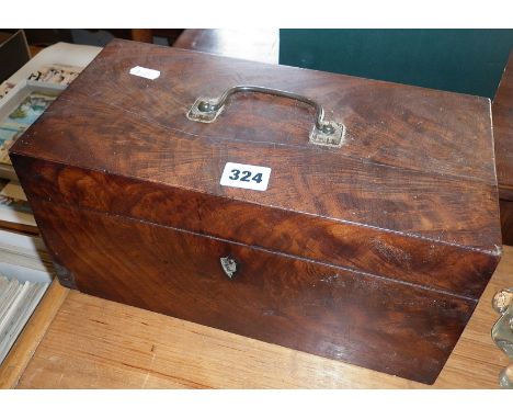 19th c. flame mahogany tea caddy with mixing bowl