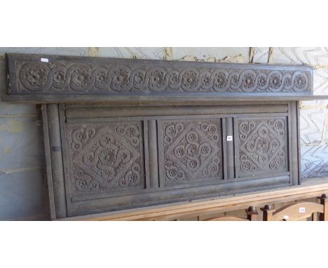 18th c. carved oak wall panel with shelf, 57" x 25"