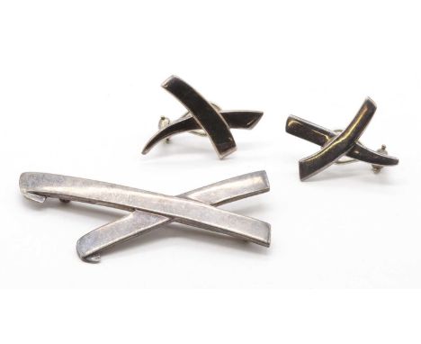 A silver 'Graffiti X' earring and brooch/pendant suite, by Tiffany &amp; Co., designed by Paloma Picasso, the earrings with p