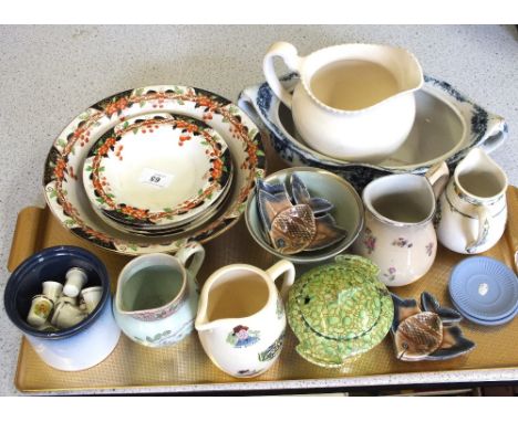 A selection of china including Wade fishes, Wedgwood, Melbar, thimbles etc