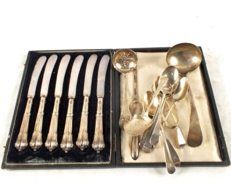 A quantity of Silver flatware including a set of six Silver butter knifes