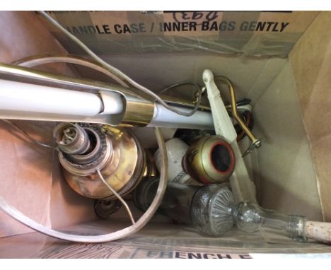 A Brass hall lantern and other items including a white bone and silk fan