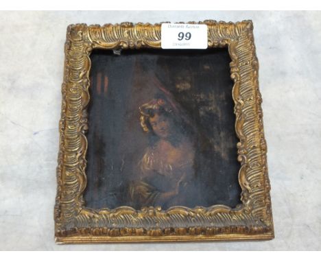 A small 19th Century portrait oil and three other pictures