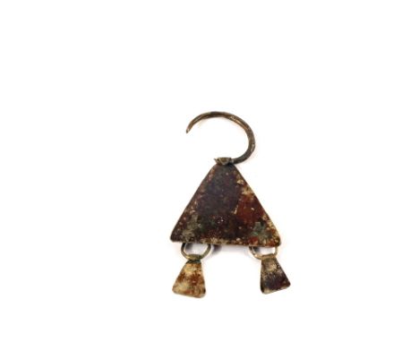 A Danubian Celtic Silver earring with axe shaped pendants, 2nd-1st Century BC