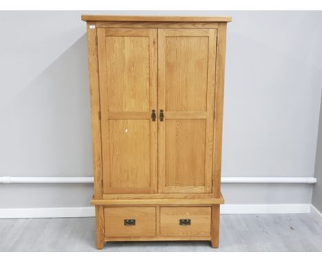 Large light oak double door wardrobe with 2 single drawers beneath 110x190cm