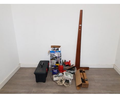 A toolbox, 8l portable power washer, batteries, tools etc