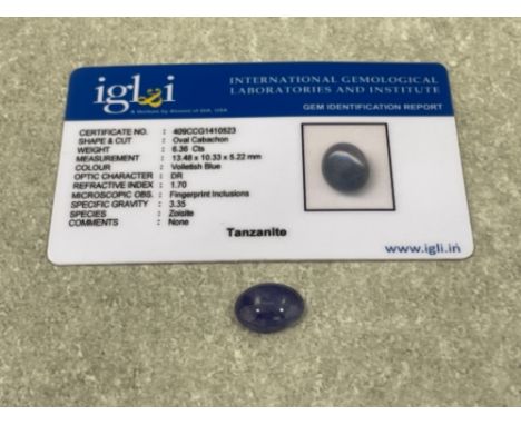 6.36cts Blue Tanzanite gemstone with certificate