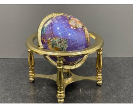 Lapis gemstone globe 33cms with central compass