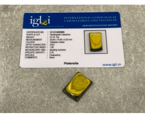 21.74cts Pietersite yellow greenish gemstone with certificate