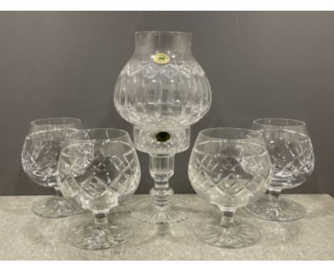 Tyrone lead crystal Hurricane tea light plus 4 heavy crystal Brandy glasses