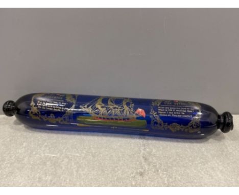 19th century blue glass rolling pin with sea shanty’s and marine decorations