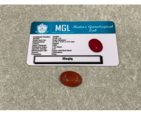 14.60cts Haqiq oval cabochon gemstone with certificate