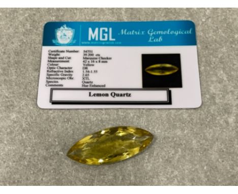 39.2cts Lemon Quartz gemstone with certificate