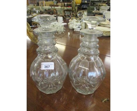 A pair of Georgian triple ring neck decanters, 10" h 
