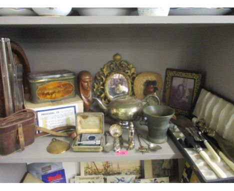 A vintage lot to include a Mexican puppet, a Marshall III Meccano power control unit and field binoculars 
