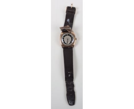 A 1930’s 9ct gold gentleman’s watch, Arabic numerals, the reverse engraved “To Cliff from Mary 18.6.36”, on leather strap, to