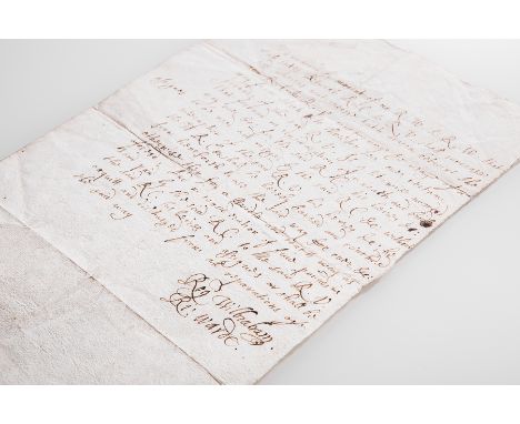 LATE 16TH CENTURY POLITICAL INTEREST LETTER
signed by Sir Richard Warde (died 1578) and Sir Roger Wilbraham (1553 - 1616), it