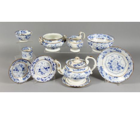 A CHAMBERLAIN WORCESTER BLUE AND WHITE TEA SET, comprising large teapot, cover and stand, sucrier and cover, milk jug, slop b