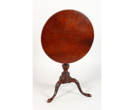 A VERY GOOD APPRENTICE/MINIATURE MAHOGANY CIRCULAR TILT TOP TRIPOD TABLE, possibly George III period, plain top on a turned a