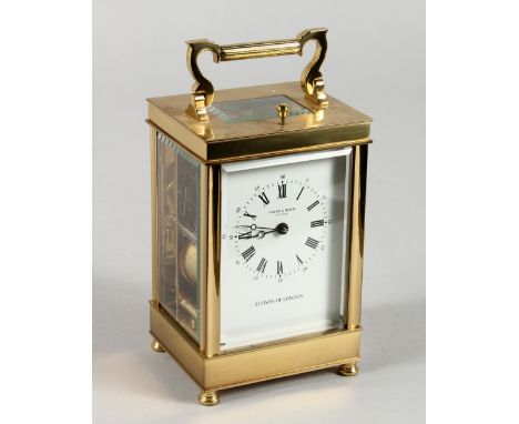 A GOOD TAYLOR &amp; BLIGH, ENGLAND, LLOYDS OF LONDON BRASS FRENCH STYLE CARRIAGE CLOCK, eleven jewels, repeat action, strikin