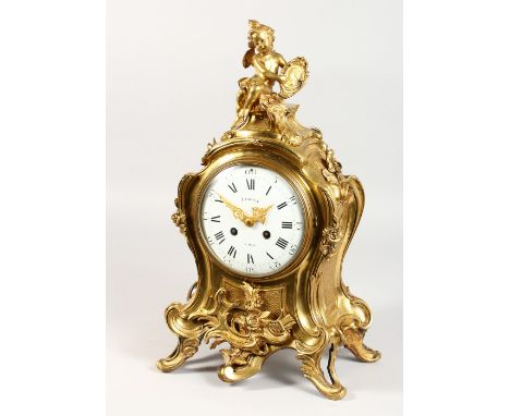 A GOOD LOUIS XVI HEAVY ORMOLU CLOCK by LEROUX, LE MANS, the case with cupids, scrolls, acanthus and flowers, with an eight-da