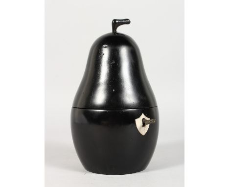 A GOOD EBONISED PEAR TEA CADDY. 3ins high.